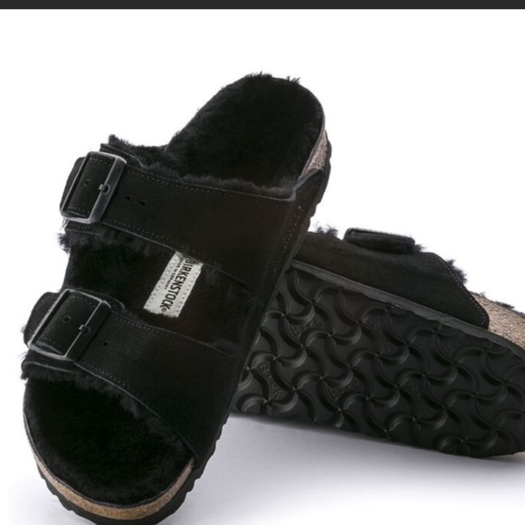 NWT Birkenstock Arizona Shearling Suede Leather Mountain View Black 10 main image 4